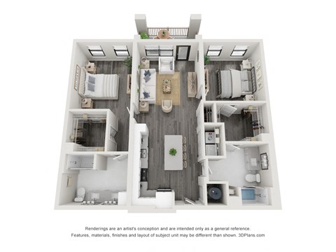 B1 Floor Plan 2 bed 2 bath at The Landing on Summers Street Apartments, Georgia, 30144
